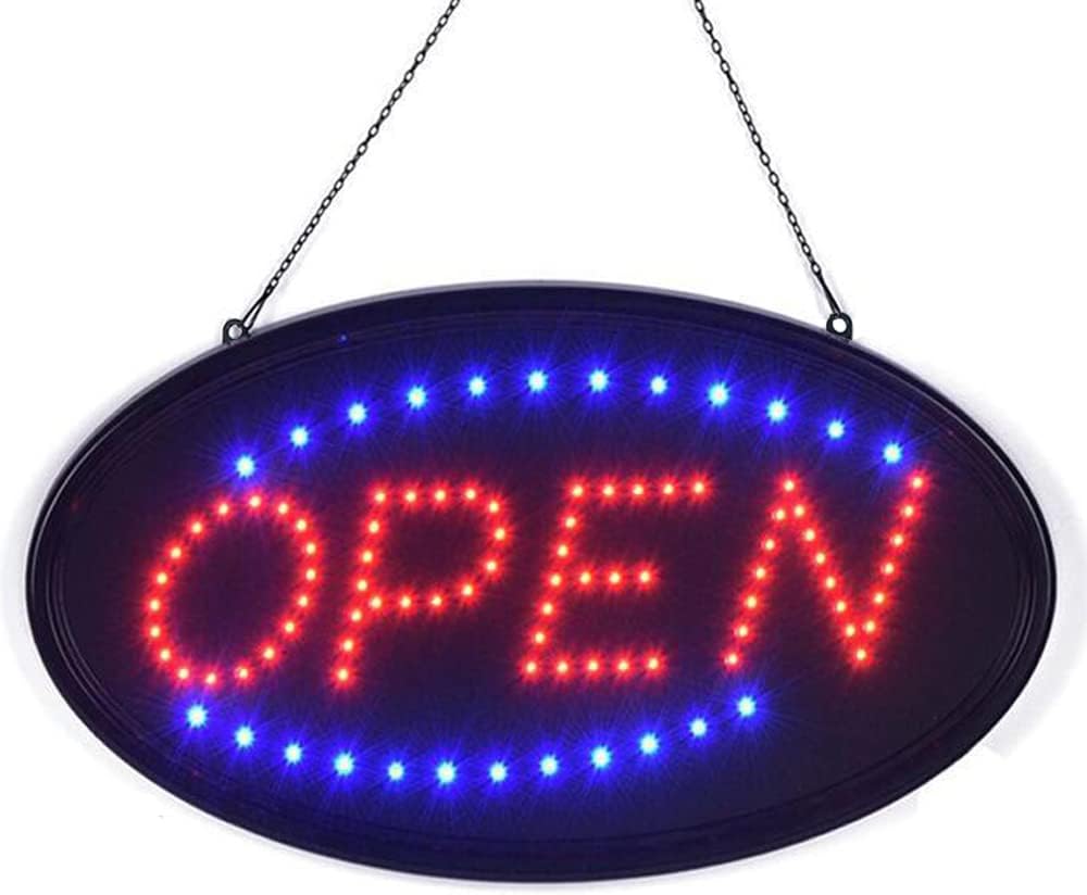 KEBE LED Open Sign, 19"x10" Bright High Visibility Advertisement Board Electric Display Sign Flashing Light for Business Walls Window Shop Bar Hotel, Two Modes