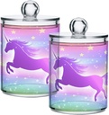 Acrylic Plastic Clear Jar with Lid, Unicorn Stars Rainbow Background Airtight Storage Jar 2 Pack Kitchen Storage Containers for Cookie Snack Candy
