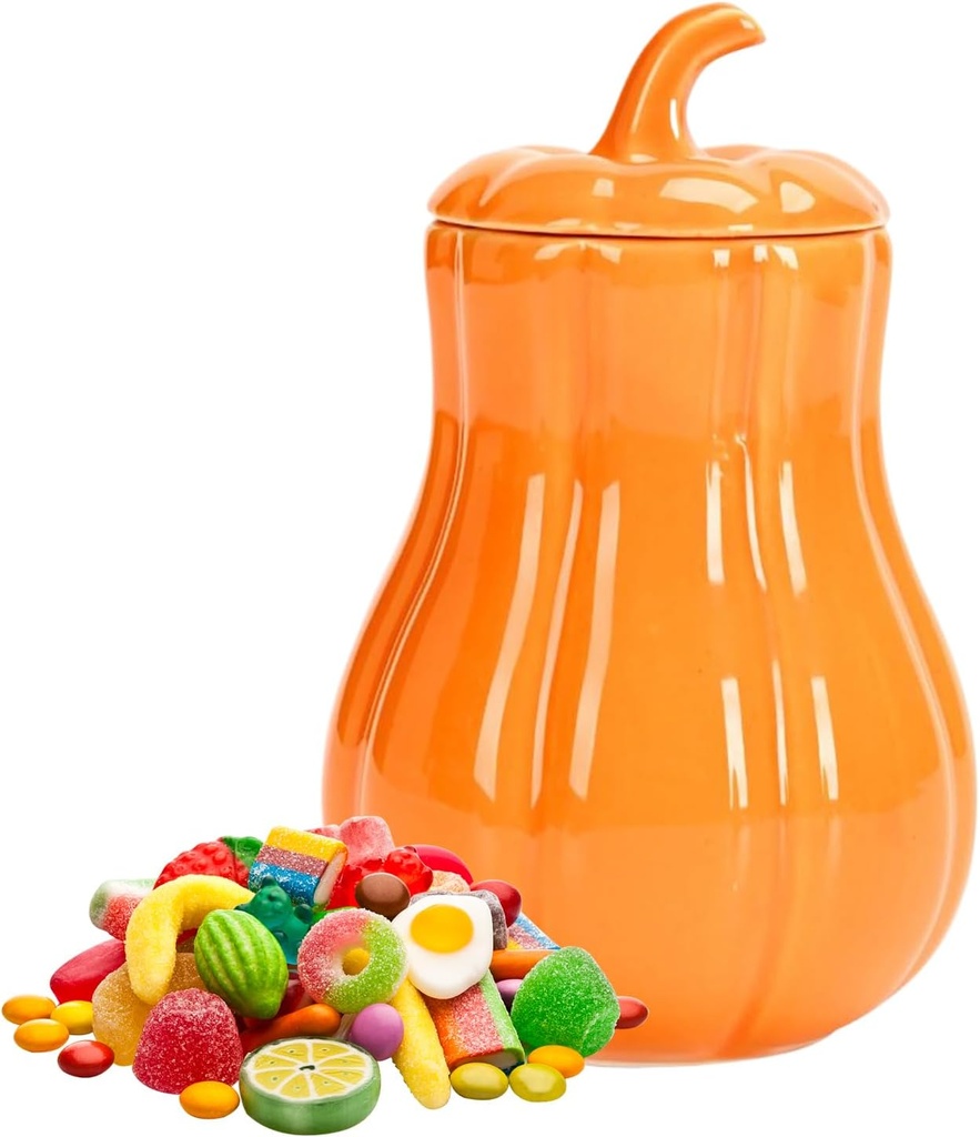Halloween Decorations - Pumpkin Jar, Fall Candy Container With Lid For Halloween Sweets, Ceramic Pumpkin Sealing Storage Canister, Cute Thanksgiving P-umpkin Snack Jar - Home Decoration