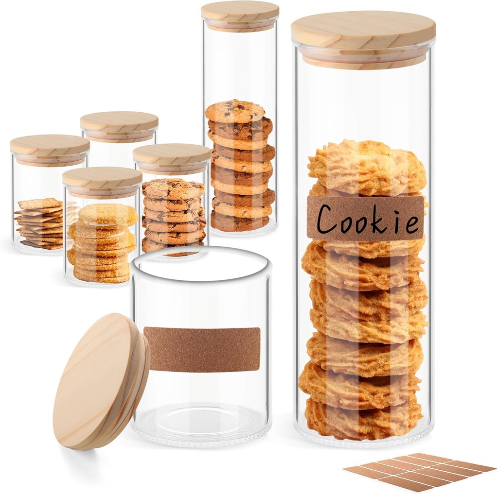 ULAB 3.5mm Thick Glass Food Container Set with Lid, 4PCS of 14.9 OZ, 1 PC of 36.5 OZ Clear Storage Jar, Glass Airtight Canisters set for Cookie, Pasta, Coffee Beans, USJ1004