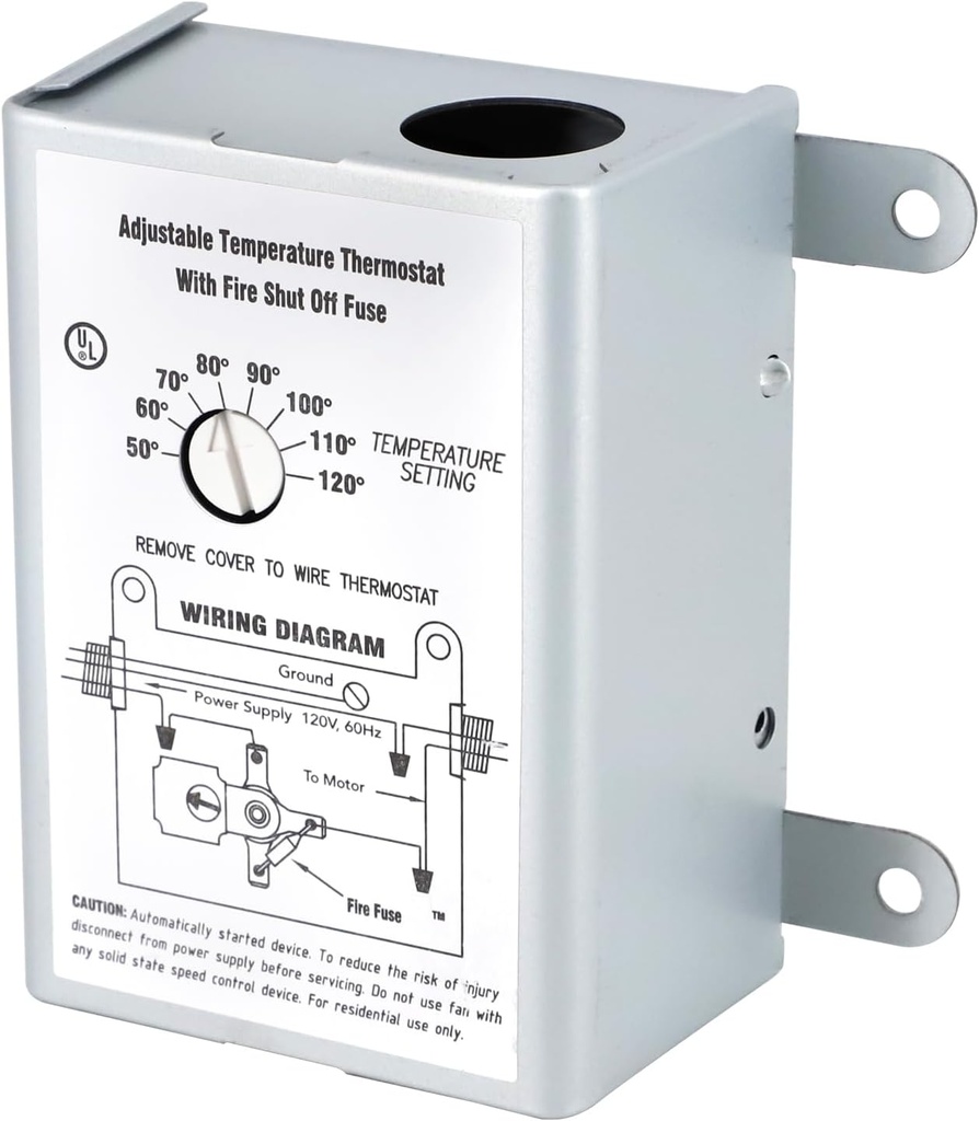 Criditpid Adjustable Thermostat for Lomanco F0510B2944, F0510B2497, 35407, Broan 97009317 Power Vent Attic Fan Motor, Fan Thermostat with Built-in Fire Fuse.
