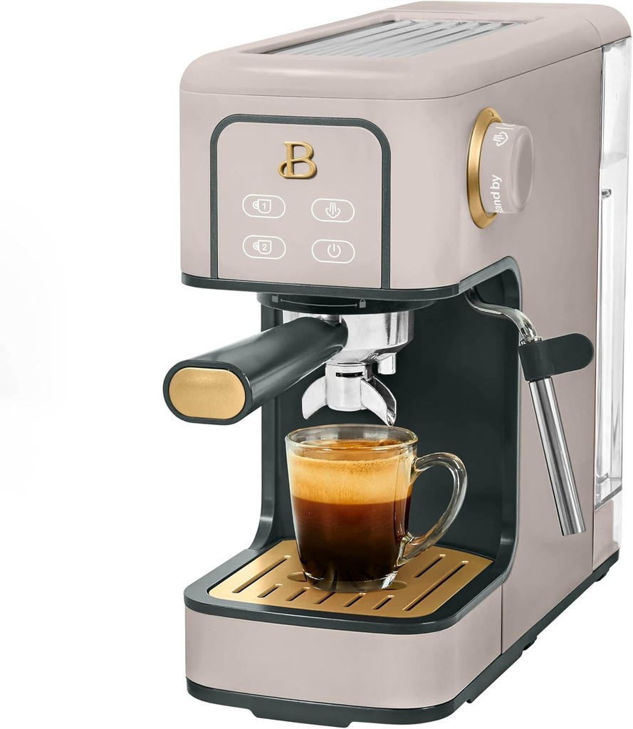 Beautiful slim Espresso Maker by Drew Barrymore – 20-Bar Pressure Sleek Finish (Porcini Taupe)