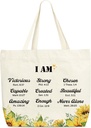 Christian Sunflower Tote Bags, I Am Beautiful Bible Verse Reusable Shopping Bag For Women, Inspirational Gifts For Women Friend Sister Colleagues, Religious Shoulder Bag For Church Travel Holiday -A33