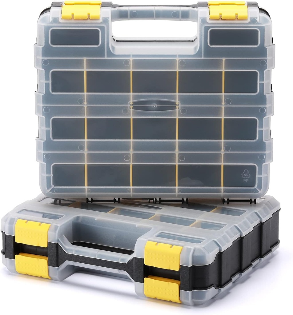Mayouko Double Side Tools Organizer, Customizable Removable Plastic Dividers, Hardware Box Storage, Excellent for Screws,Nuts,Small Parts, 34-Compartment,2 PCS Set