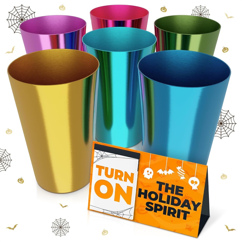 Reusable Aluminum Cups 15 oz Set of 6, Metal Cups for Drinking, Colorful Metal Tumblers, Drinking Glasses, Anodized Aluminum Tumblers, Great for Parties, Camping, Hot & Cold Beverages, Hand Wash Only