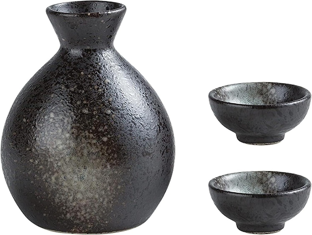 Japanese Sake Set – 3-Piece Ceramic Set with 1 Sake Bottle and 2 Sake Cups, Perfect Gift