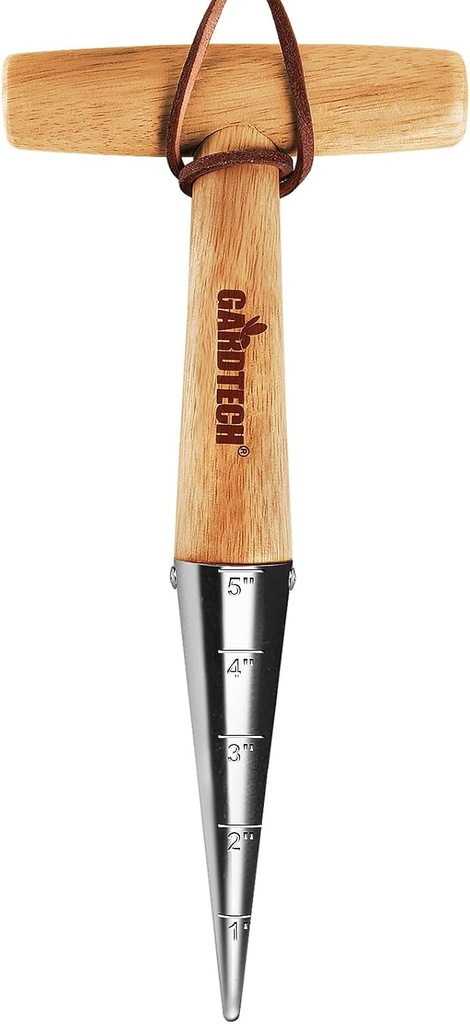 Gardtech Hand Dibber with Wooden Handle, Chrome Coated Stainless Steel Head - Lightweight Sturdy Hand Held Bulb Planter for Tulip Daffodil Crocus Garden Tool (Dibber)