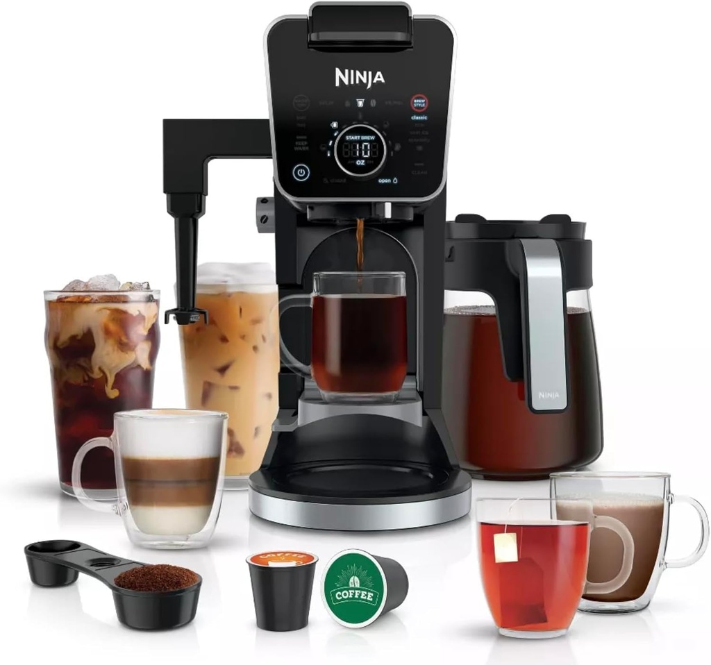 Ninja CFP301 DualBrew Pro Specialty 12-Cup Drip Maker with Glass Carafe, Single-Serve for Coffee Pods or Grounds, with 4 Brew Styles, Frother & Separate Hot Water System, Black