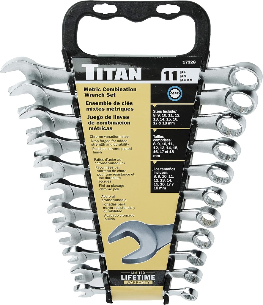 Titan 17328 11-Piece Metric Raised Panel Combination Wrench Set