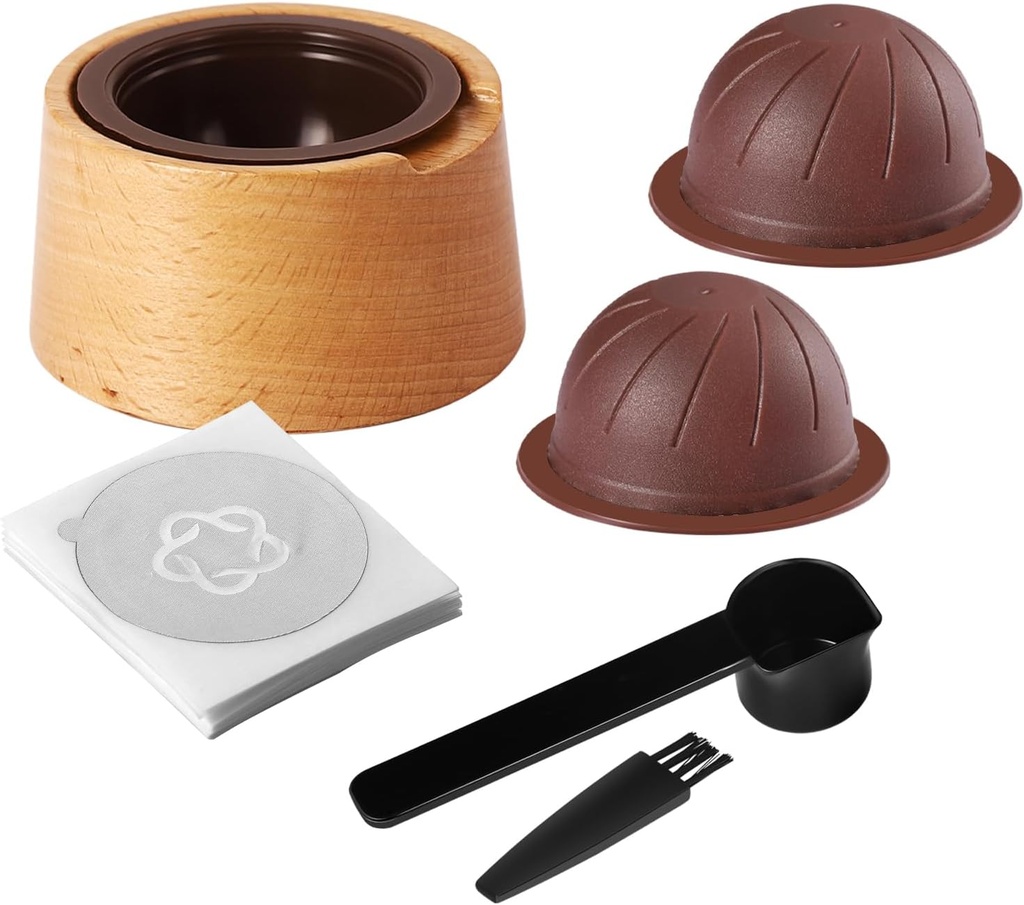 120 Pcs Aluminum Foil Seals Kit Compatible for Nes-presso Ver-tuoline Capsules Reusable Ver-tuo Nes-presso Pods with Wooden Holder, Scoop, Brush Reusable Ver-tuo Capsule Refill Kit