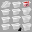 12 Pack 1/9 Size 4'' Deep Plastic Food Pans with Lids, Translucent, Commercial, BPA-free, Stackable Storage for Restaurants, Buffets