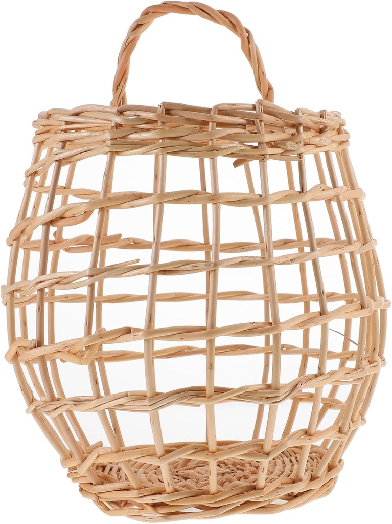 1pc Woven Rattan Egg Basket for Kitchen Storage Decorative Wall-mounted Garlic and Ginger Holder Random Handcrafted Flower Basket for Home Decor and Organization