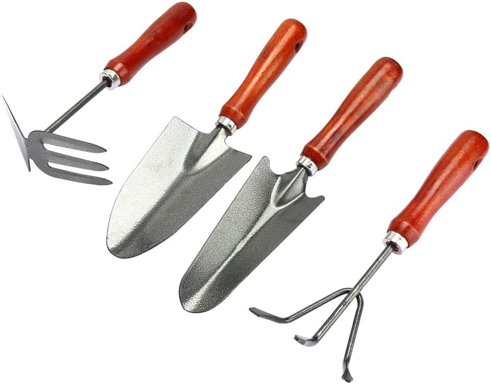 4Pcs Garden Tool Set, Thickened Gardening Hand Tools with Shovel, Rake, Trowel and Spade for Flower Planting and Gardening, Heavy Duty Garden Set Accessories