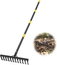 Garden Rake Heavy Duty, 74 Inch Metal Rake with 12 Tines, Bow Rake with Long Handle for Loosening Soil Leveling Lawn Farming Land, Black