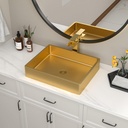 19" Gold Bathroom Vessel Sink, Lofeyo 19x15 Inch Gold Vessel Sink Stainless Steel Above Counter Bathroom Sink 16 Gauge Nano Titanium Plating Rectangle Vessel Sinks, LOF-BS1915G