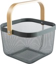 Metal Mesh Steel Basket, Storage Organizer Basket Multi-functional Hanging Kitchen Baskets Fruit Basket with Wooden Handle for Kitchen Bathroom Picnic Shopping Decor Cabinet Home, Grey