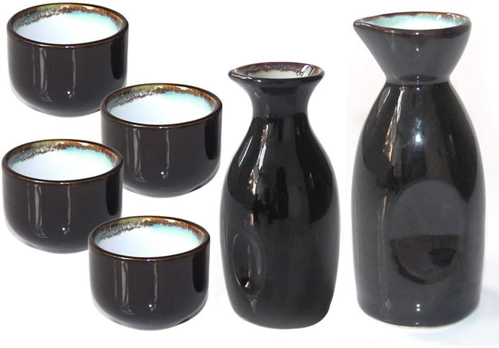 Elegant Japanese Sake Set, 2 Sake Bottles & 4 Wine Glasses, 3% Burned White Cloud Texture Ceramic Set to Enjoy The Refined Style of Osaka Sake-Tea Sets