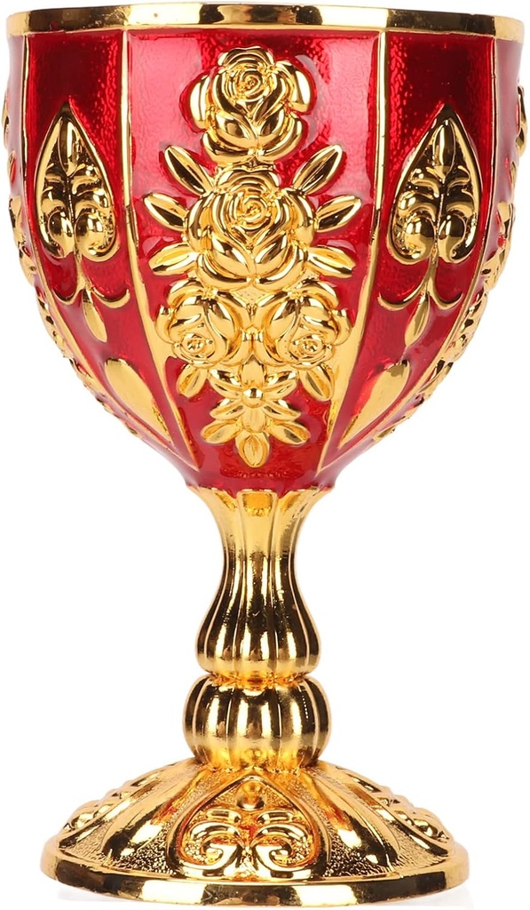 Gold Chalice Vintage Golden Goblet, 4 Inches Solid Zinc Alloy Retro Embossed Flower Pattern Elegant Pimp Cup for Party Banquet Bar, 4.1 x 2.5in Decorative Gothic Goblet Liqueur Cup (Gold Red)