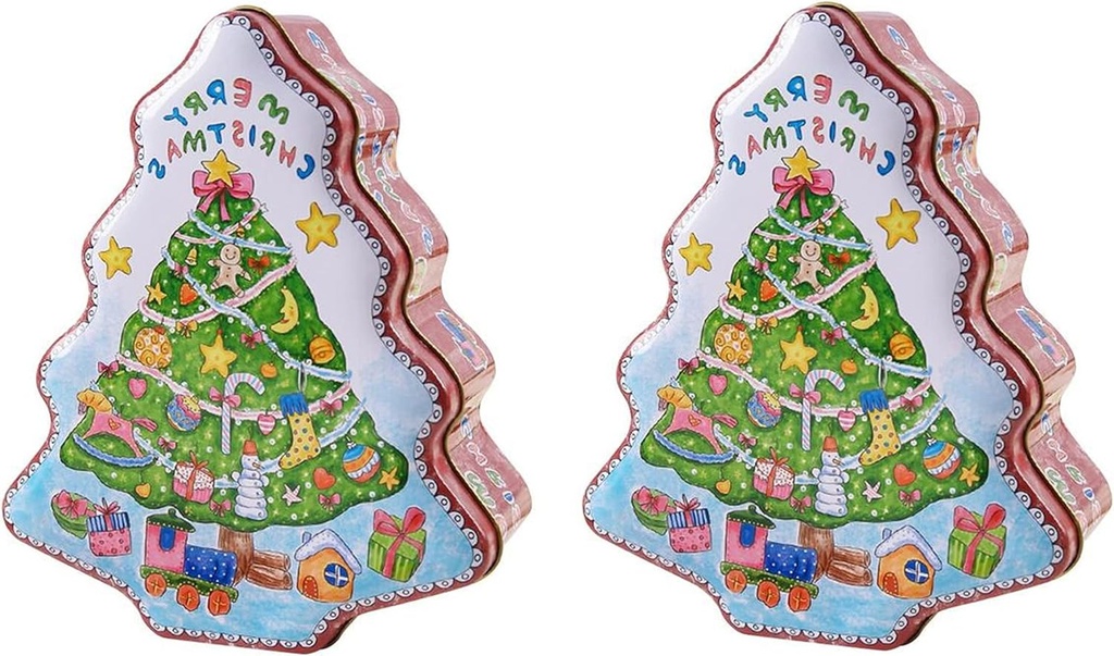 Cookie Jars Christmas Cookie Tins with Lids Empty Christmas Tree Shaped Candy Tin Boxes Food Tin Storage Containers for Gift Giving Candy Biscuits Cookie Treats Chocolate,2 Pack