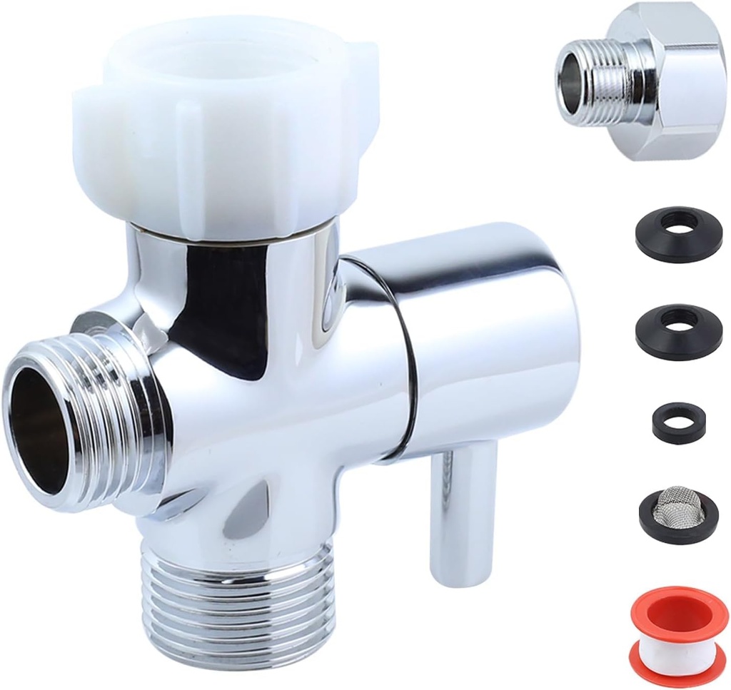 Brass Bidet T Adapter with Shut off Valve T Valve Adapter for Bidet 7/8" X 7/8" X 1/2" Or 3/8" Garsellen 2way Hose Splitte
