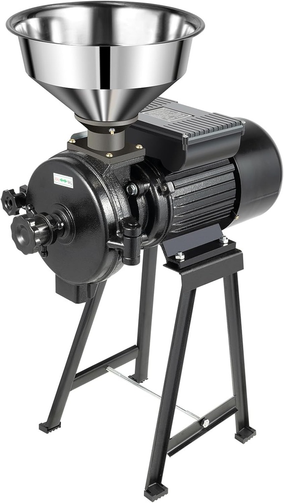 Electric Grain Mill Grinder, 1500w Grain Mill, Dry Feed Grain Mill Machine Thickness Adjustable Powder Machine Commercial Corn Mill with Stainless Steel Funnel (Dry Grinders)