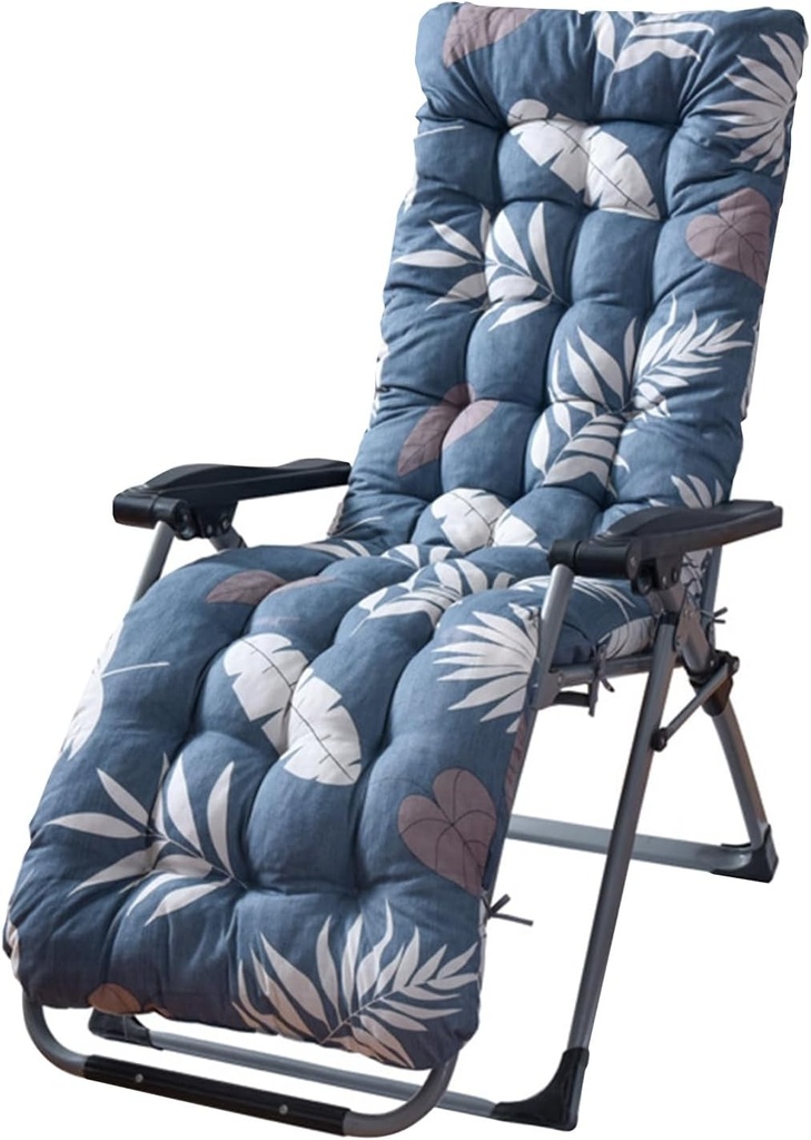 Patio Chaise Lounger Cushion, Thick Padded Furniture Cushions for Recliner, Rocking Chair & Deck Chair with Ties, Lounge Cushions for Outdoor & Indoor Furniture, 67x21in (Blue-GreyLeaf)