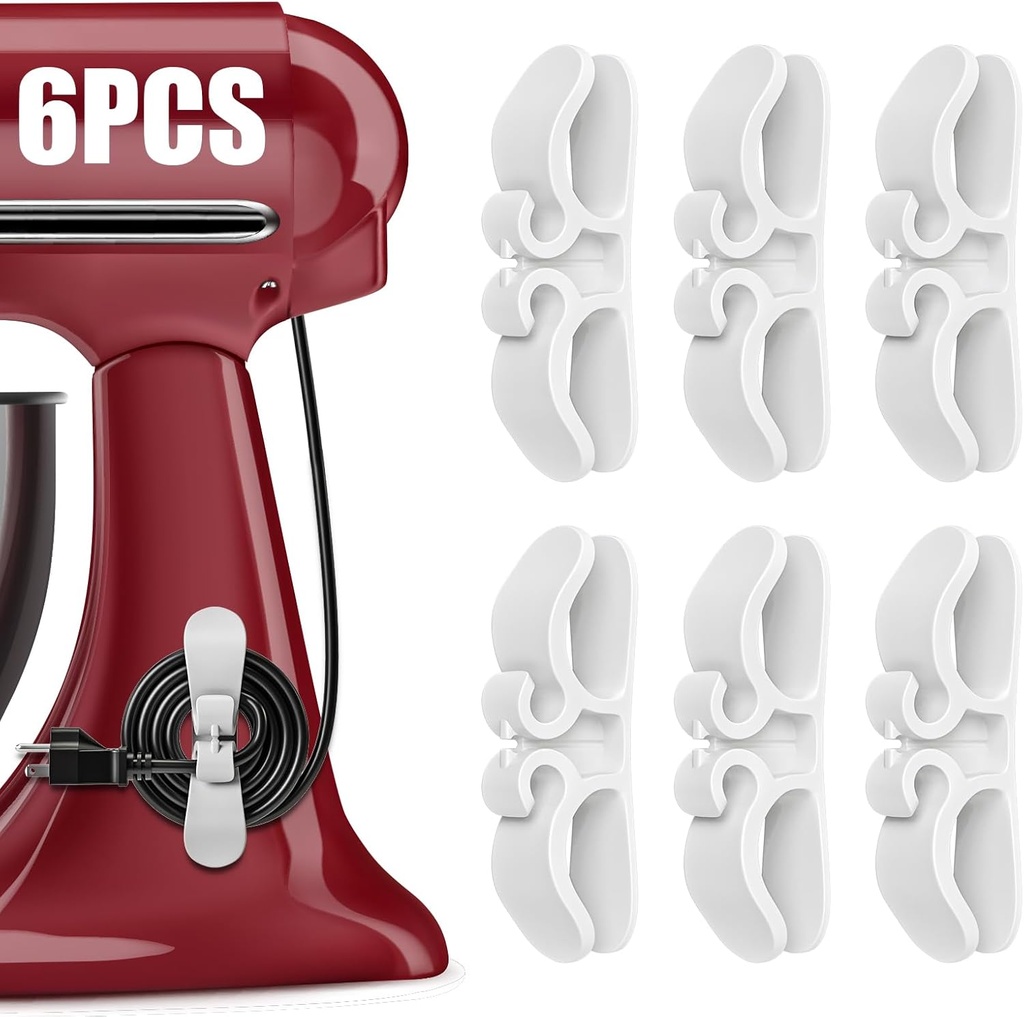 Cord Organizer for Appliances,Appliance Cord Wrap,6-Pack - Easy Stick-On Cable Winders for Blenders, Coffee Makers, Air Fryers – Keep Your Kitchen Counter Clutter-Free (White)