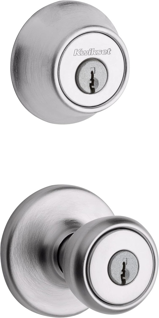 Kwikset 690 Tylo Entry Knob and Single Cylinder Deadbolt Combo 1-Pack, Satin Chrome