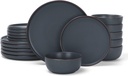 Famiware Mercury Plates and Bowls Sets, 18 Pieces Stoneware Dinnerware Sets, Dishes Set for 6, Microwave and Dishwasher Safe, Charcoal