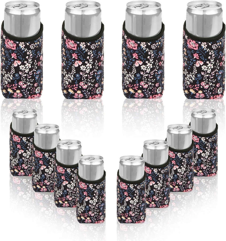 Beer Can Sleeves,8 Pcs Universal Slim Can Cooler Covers,Neoprene Can Sleeve Cover for 12 oz Slim Beer & Hard Soda Cans and Bottles,Beer Gifts Accessories for Christmas Parties