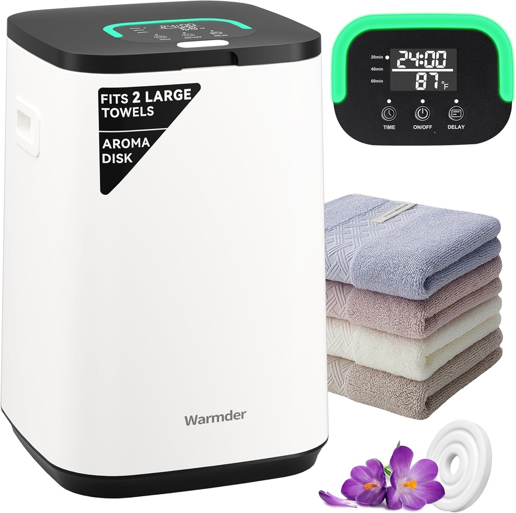 Towel Warmers for Bathroom, Large Towel Warmer Bucket with Timer 20/40/60Min, LED Display, Delay Timer Up to 24Hours, Auto Shut Off, Child Lock, Fits Two 40x70 Towels Blankets PJ's - Black