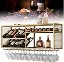 Wall-Mounted Wine Rack with Wine Glass Holder for Wine Storage, Liquor Shelf, Wine Glasses & Bottle Display, Strong Iron Metal Stand in Gold/Black, for Kitchen Bar Cellar Home Decor