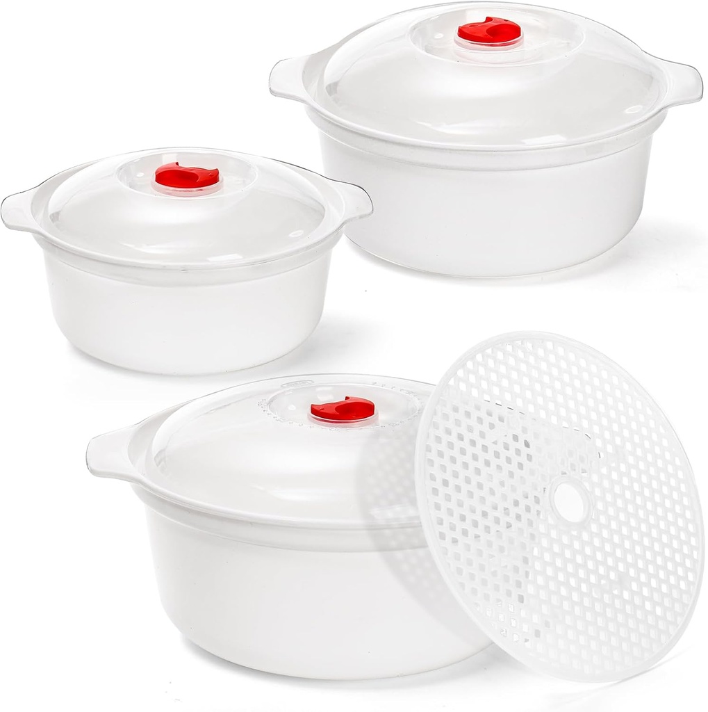 3 Pack Microwave Bowls with Lid, BPA-free Ramen Cooker Soup Containers with Steamer, Mixing Serving Bowls Food Storage Cookware for Kitchen, Office, College Dorm