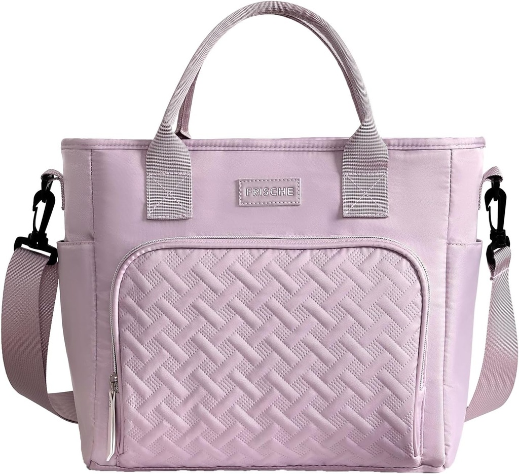 Insulated Lunch Bag for Men Women, Large Leakproof Cooler Bag with Removable Strap, Lunch Box, Reusable Adult Lunch Tote for Work, Picnic and Travel - Light Purple