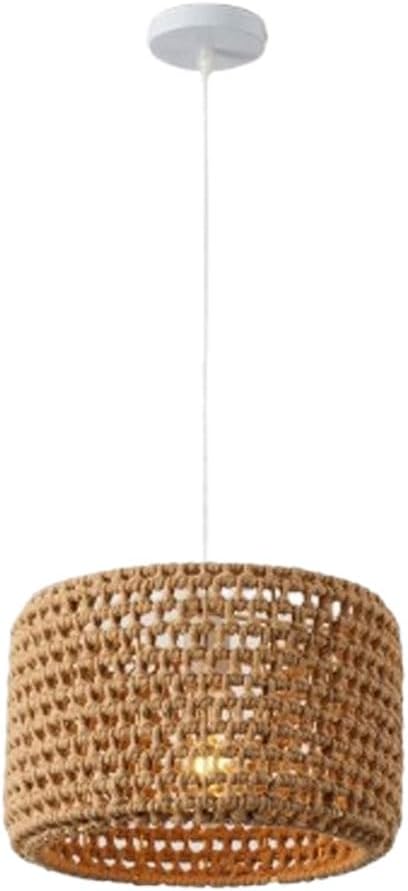 Modern Hemp Rope Chandelier 30CM Minimalist Cylindrical Handmade Pendant Lamp for Restaurant, Hotel, Home Decor LED Weaving Lampshade E27 Brown Woven Light Fixtures