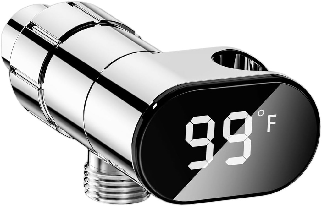 JDO Shower Head Holder for Shower Head, Mount Bracket With LED Display Shower Thermometer, IPX7 waterproof Shower Head Thermometer Suitable for Baby Bath Kitchen Bathroom