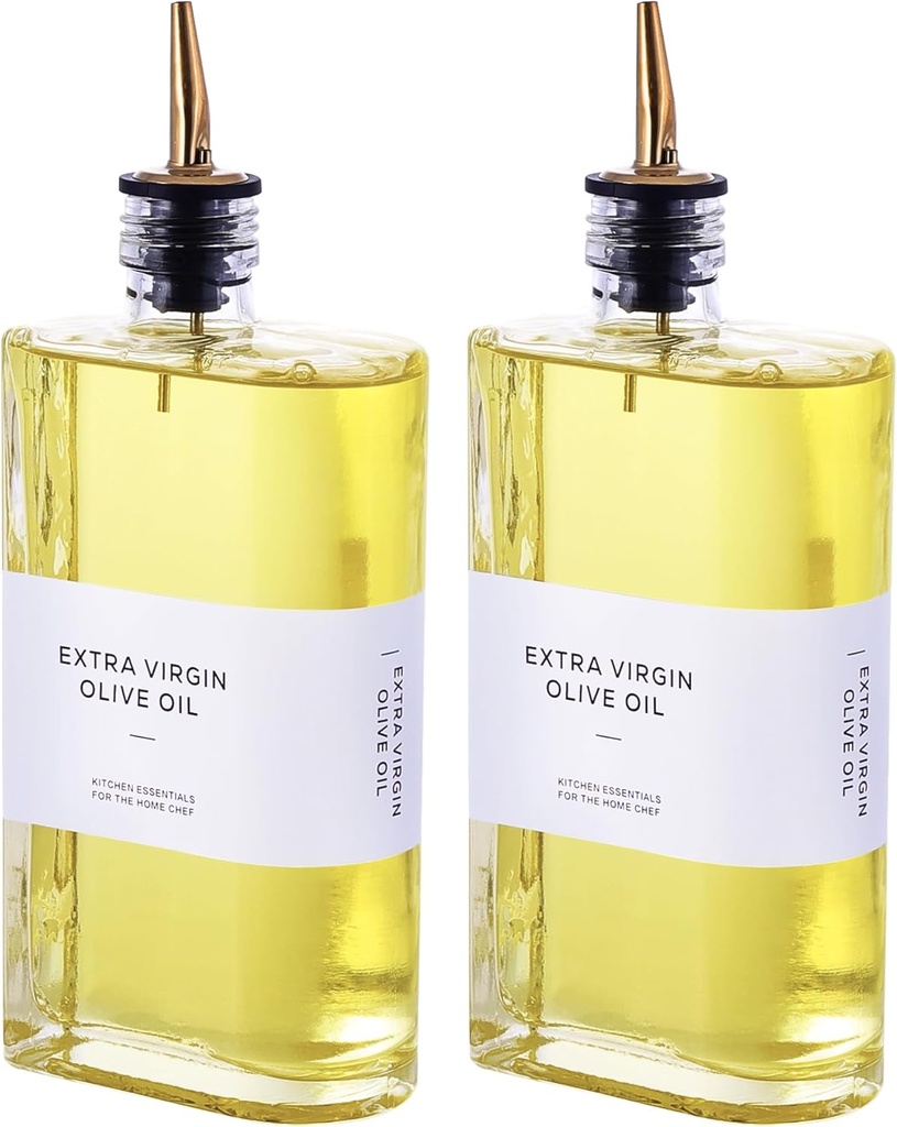 Olive Oil Dispenser for Kitchen,Sauce Dispenser Bottles with Stainless Steel Pourers, 500ml/17oz, 2 Pcs, Gold