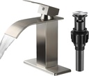 Waterfall Bathroom Faucet Brushed Nickel Bathroom Sink Faucets,RV Faucet Deck Mount Single Handle,1 Hole or 3 Holes with Overflow Pop-up Drains Set