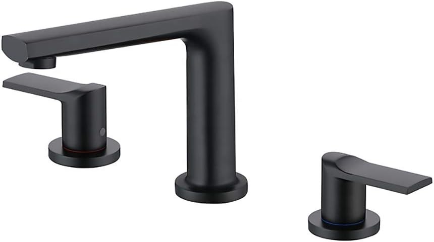 Bathroom Basin Faucet Brass Lavatory Sink Taps Dual Handle 3 Hole Hot and Cold Water Basin Mixer Taps Deck Mounted Wash Face Basin Bathtub Sink Faucet,Black (Color : Black)