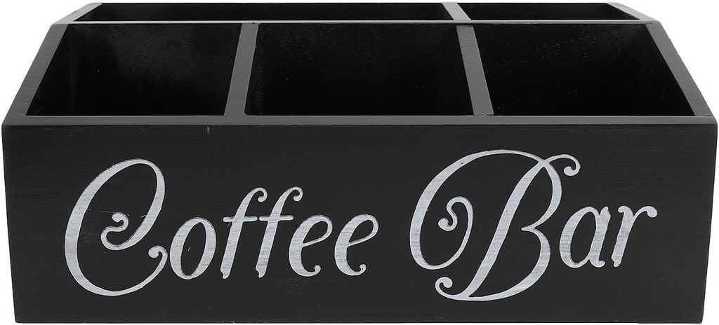 Wooden Coffee Station with 5 Compartments, Special Ramp, to, Neat Storage for Coffee Pods, Cups and Accessories, Black Wood Material,