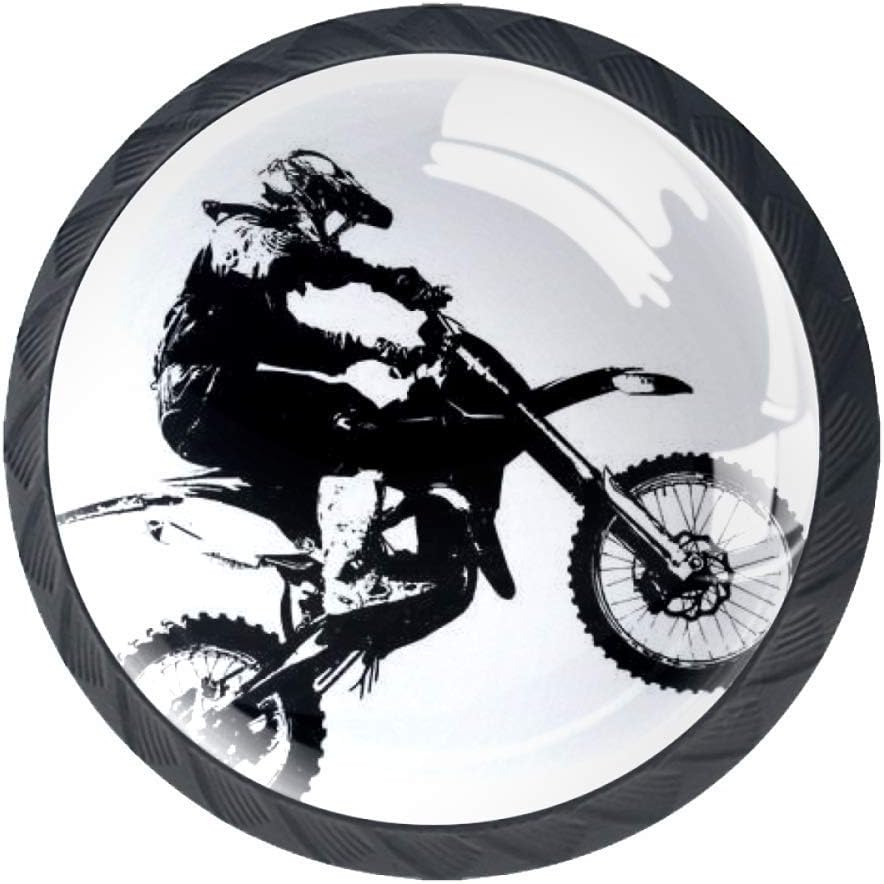 Dirt Bike Rider 4 Pcs Cabinet Dresser Knobs Drawer Door Pull Handles for Kitchen Bathroom Unique Drawer Knobs