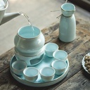 7-Piece Traditional Japanese Sake Set with Warmer, Porcelain Pottery Kit, Includes Sake Bottle, 4 Cups, Warming Bowl & Candle Stove