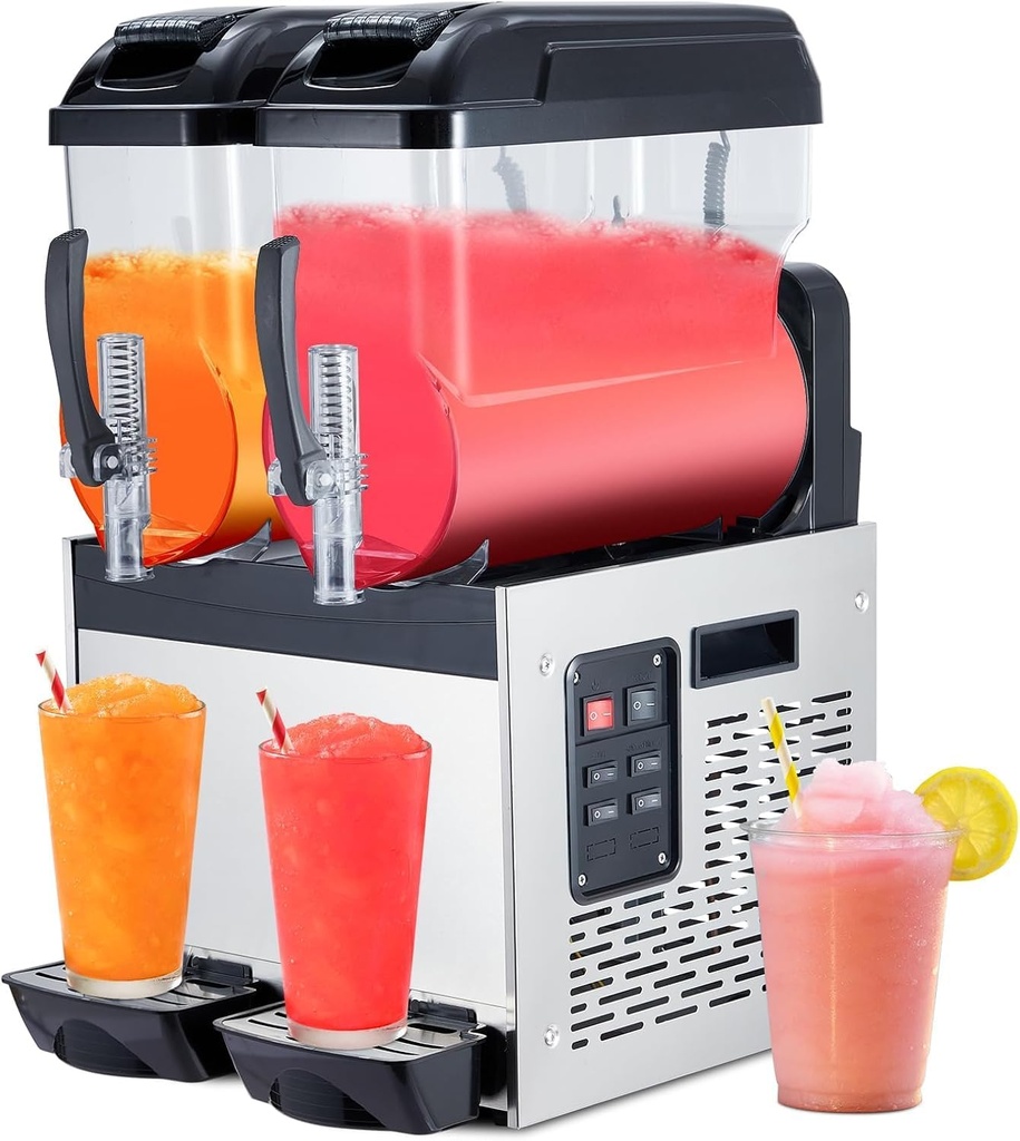 Black 12 L*2 700W Commercial Slushy Machine - Self-Cleaning Stainless Steel Frozen Drink Margarita Ice Cream Maker for Snow Melts, Cocktails - Ideal for Homes, Coffee Shops,and Restaurants