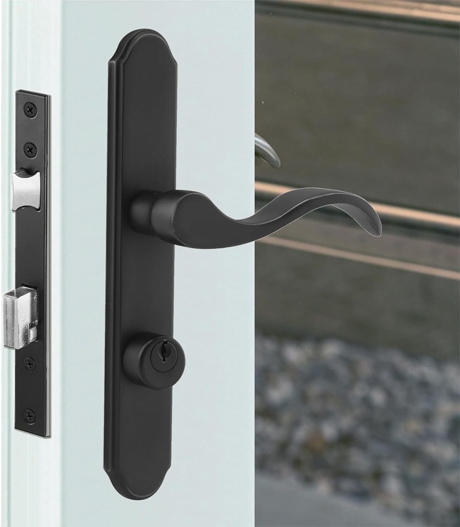 US Flat Slot Storm Door Handle Complete Set Fits for Larson and Wright Screen Door Hardware, 2-1/2" Handle PZ, 7/8" Backset, 7-1/4" Trimplate H.C., Non-Handed, Matte Black
