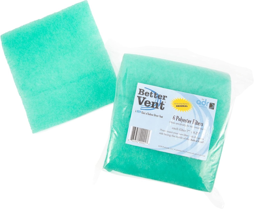 BetterVent Polyester Dryer Filter Replacement for BetterVent Indoor Dryer Vent, Made in USA, Protect Indoor Air Quality and Save Energy with a Superior Dryer Lint Filter (6-Pack)