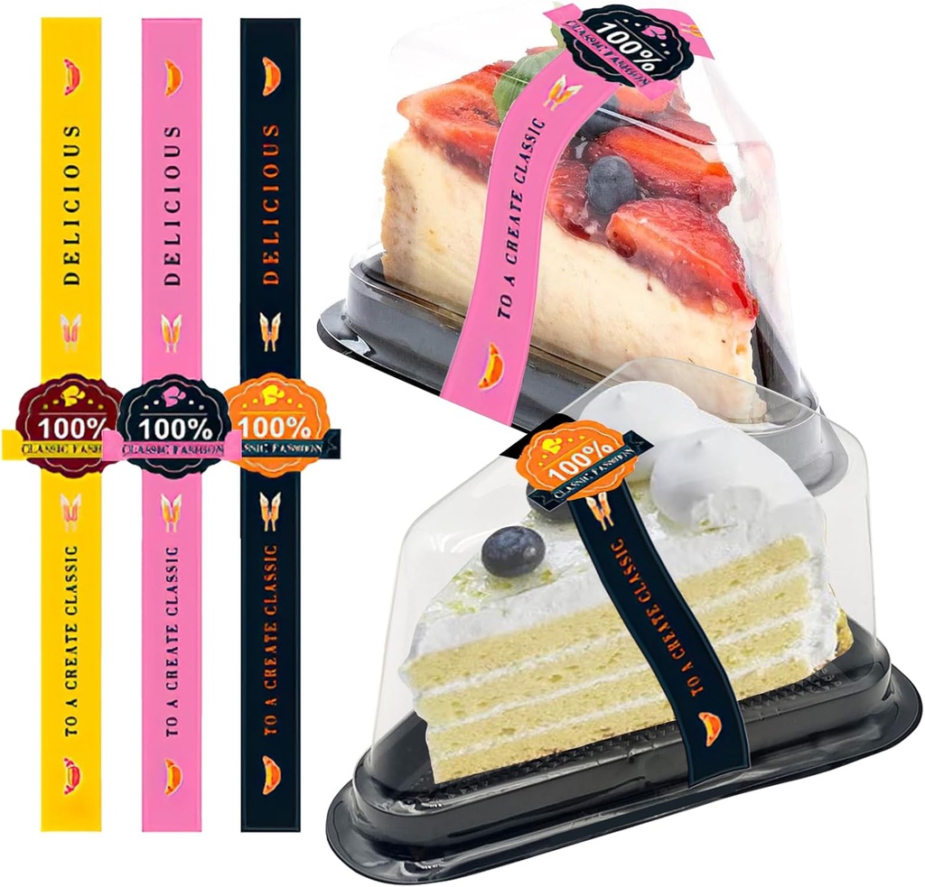 50 Pack Clear Cake Slice Containers Plastic Disposable Cake Containers Cheesecake Pie Boxes Clamshell Food Containers with Stickers Lid for Small Pies Dessert Bakery Take Out Packaging