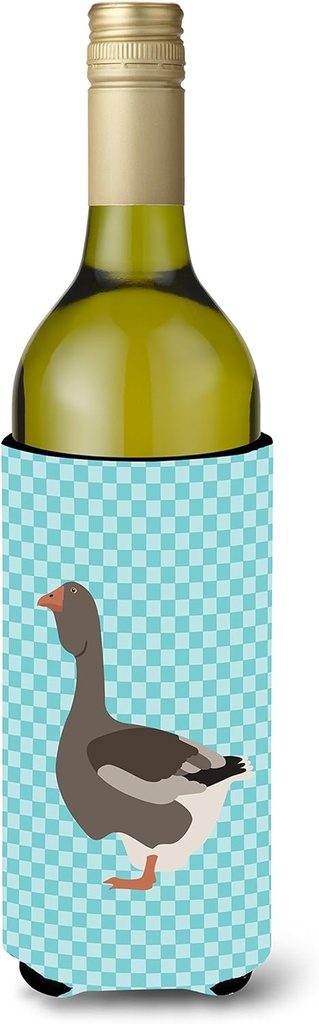 Caroline's Treasures BB8071LITERK Toulouse Goose Blue Check Wine Bottle Hugger Bottle Cooler Sleeve Hugger Machine Washable Collapsible Insulator Beverage Insulated Holder