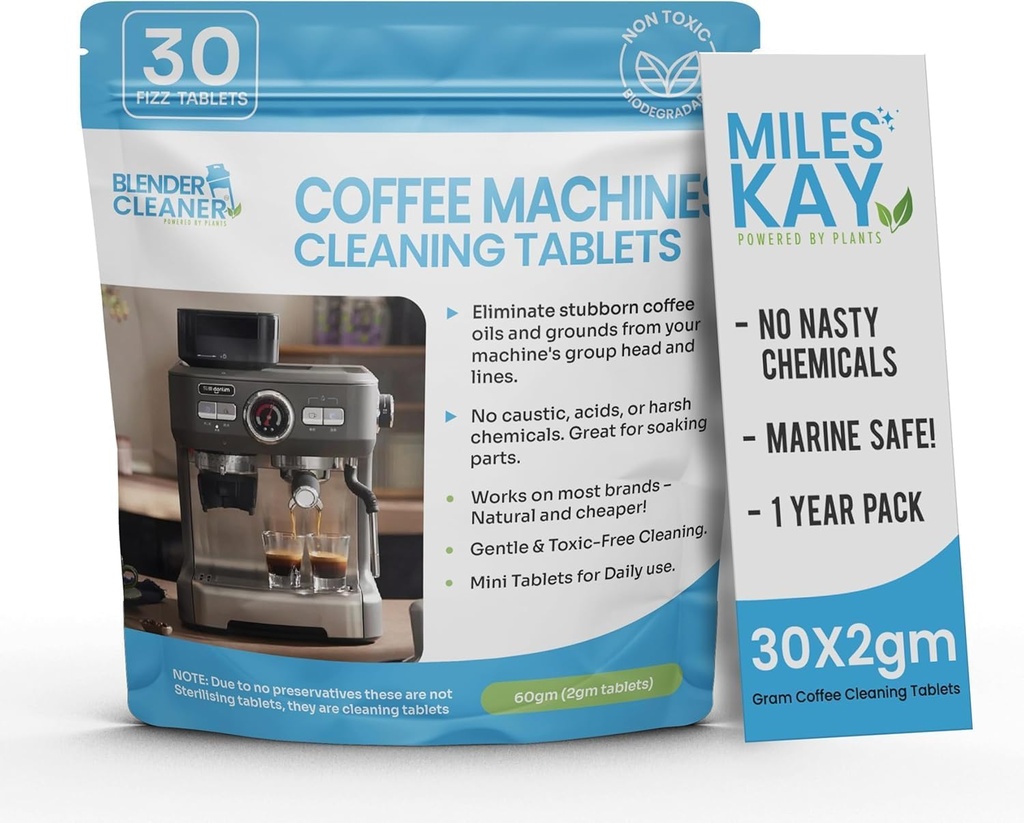 30-Pack Coffee Cleaning Tablets, Compatible with All Major Coffee Machines – Natural Barista Grade Coffee Residue Cleaner