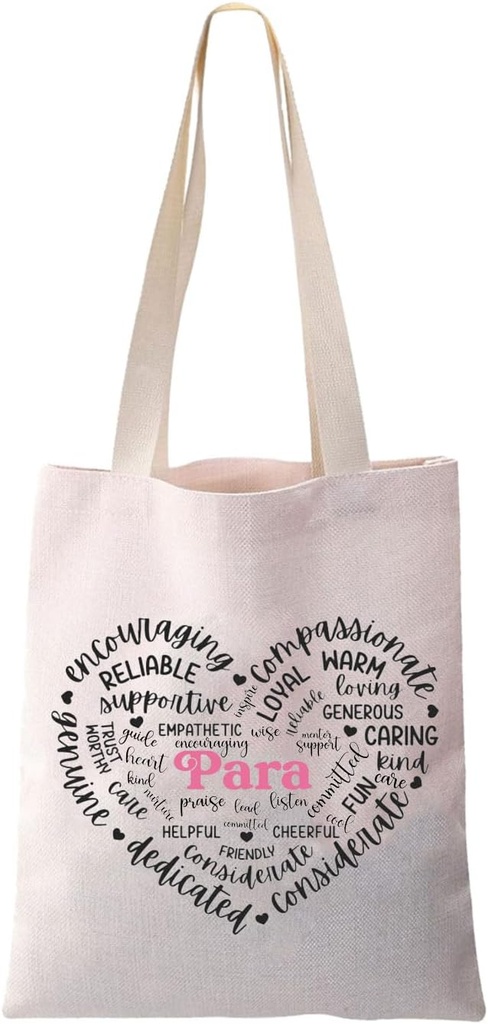 JYTAPP Para Love Heart Canvas Tote Bag Paraprofessional Teacher Appreciation Bag Paraeducator Gift