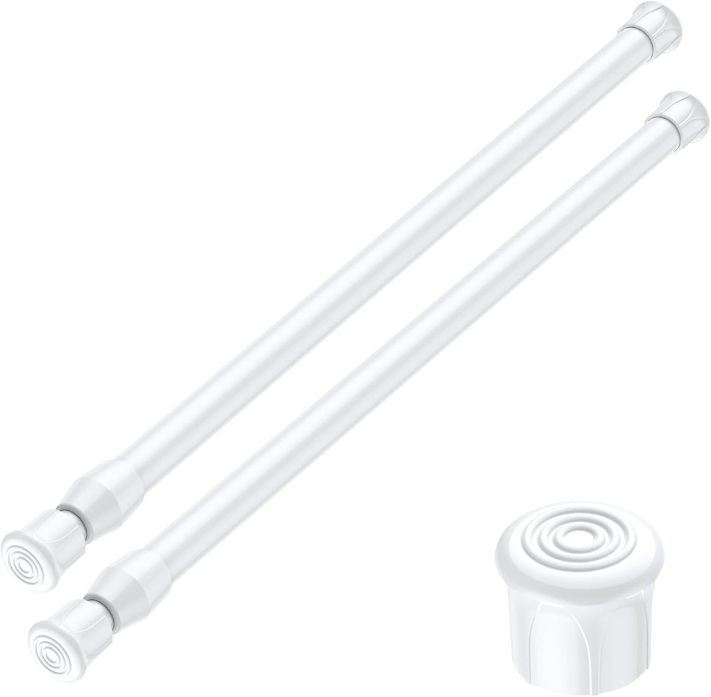 AIZESI 2PCS White Tension Rod 17 to 28 Inch, Adjustable Spring Curtain Rod No Drilling, Spring Tension Rods for Window DIY Projects Cupboard Wardrobe Small Curtain Rods Short Tension Rod